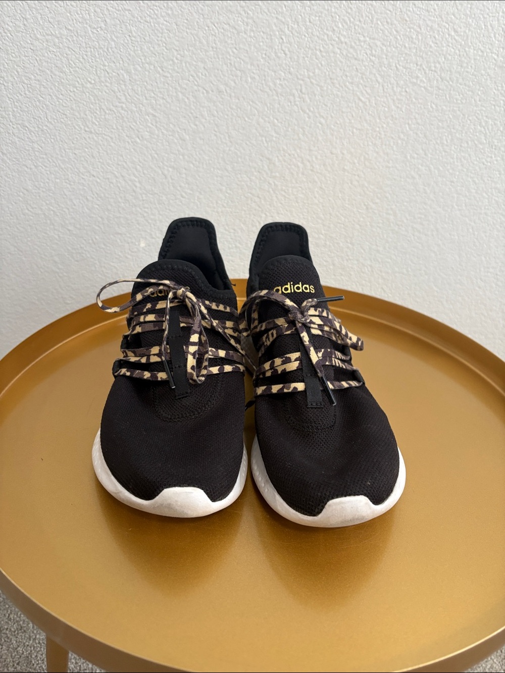 adidas Black Knit Sneakers with Leopard-Print Laces